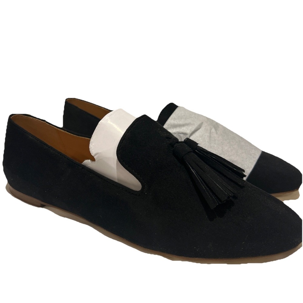 J CREW Black Microsuede Smoking Tassel Loafers Women's Size 7.5 New‎ In Box
